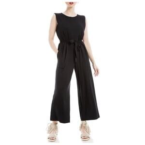 Max Studio Black Women's French Terry Waist Tie Jumpsuit S Black
